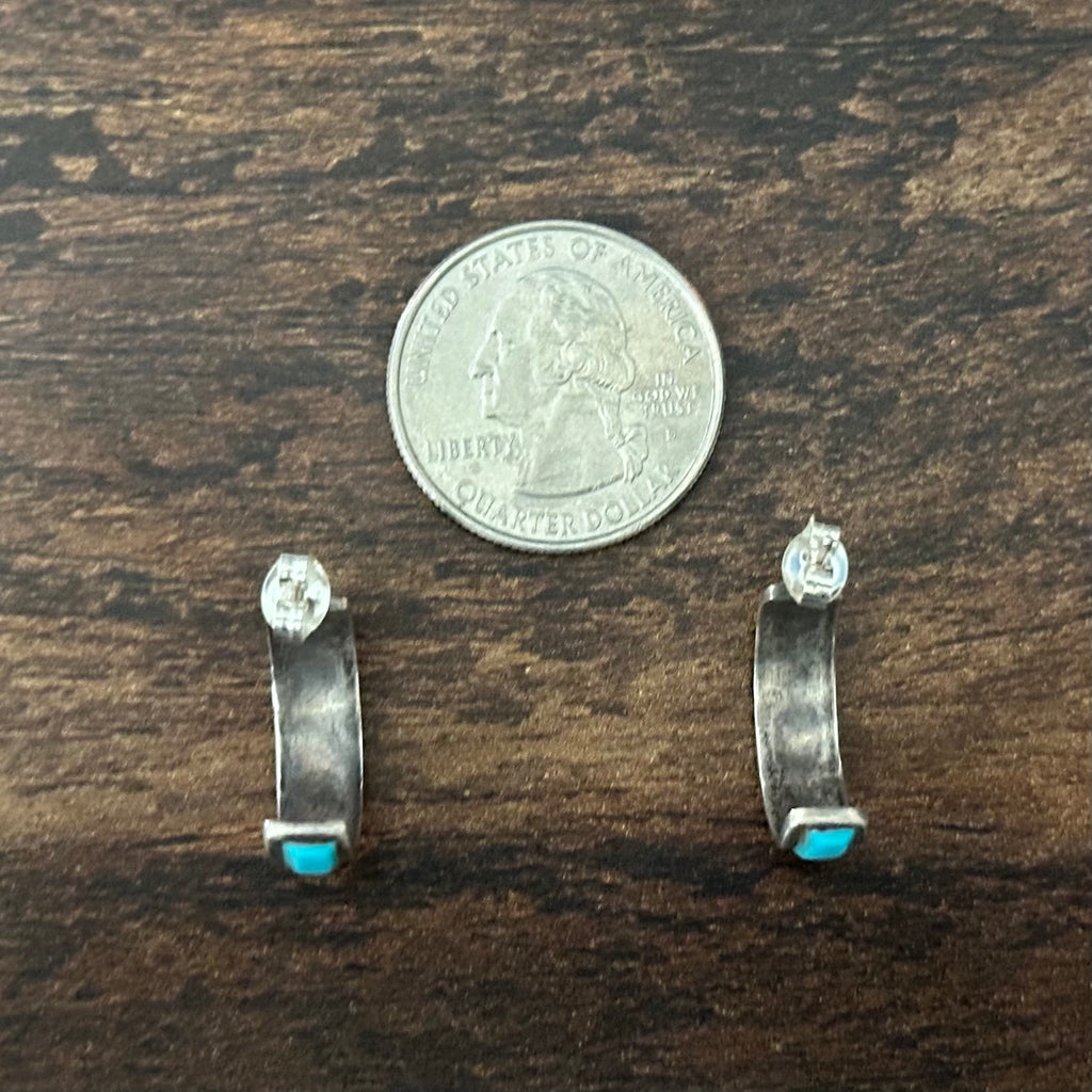 Turquoise Half Circle Sterling Inlay Stud Earrings