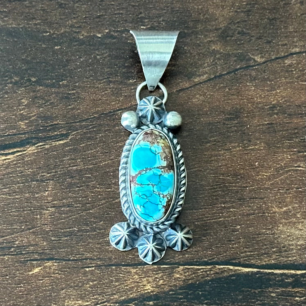 Navajo Marita Benally Golden Hills Turquoise Sterling Twist Wire Bezel Pendant