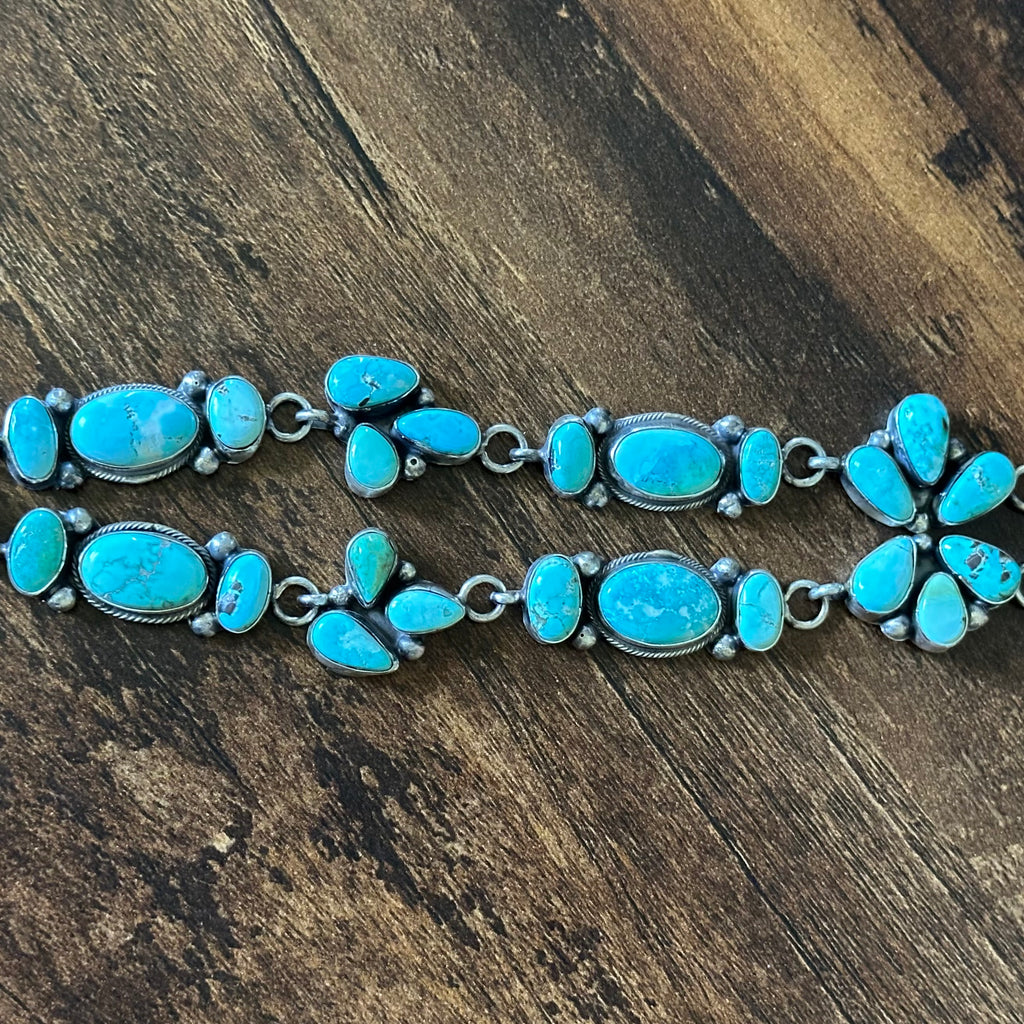 Navajo Kobe Martinez 28 Stone Carico Lake Turquoise Sterling Cluster Lariat Necklace Earrings Set