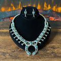 Navajo Phil & Lenora Garcia Golden Hills Turquoise 19 Stone Sterling Shadowbox Squash Blossom Necklace Earrings Set