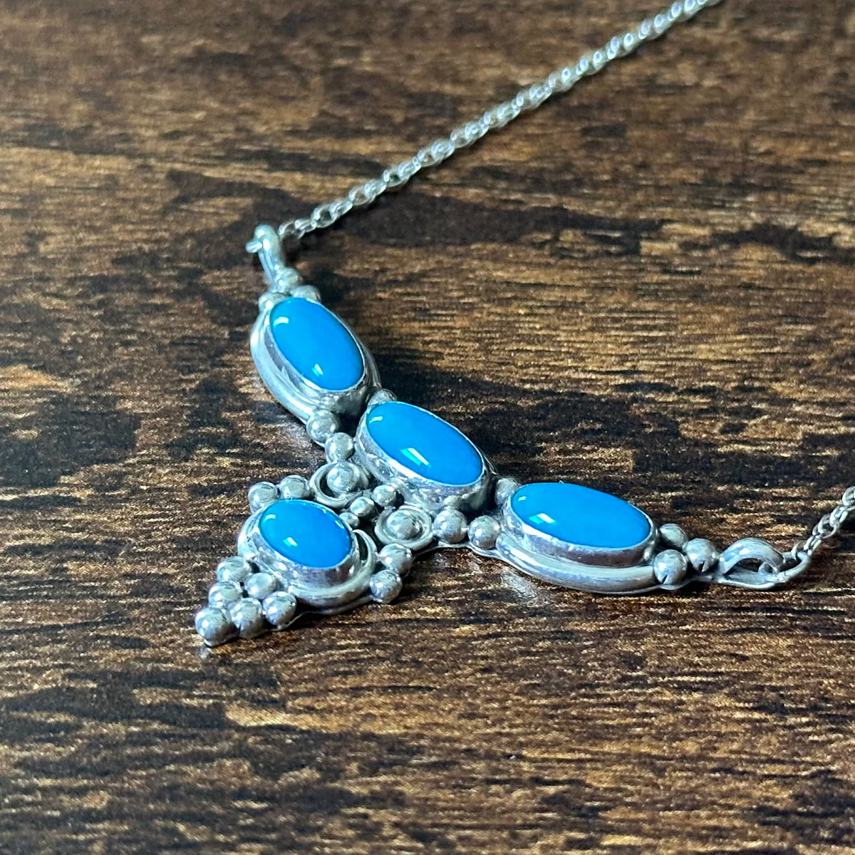 Running Bear Trading Turquoise 4 Stone Sterling Raindrop Necklace