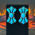 Navajo Debra Smith Turquoise 14 Stone Sterling Cluster Raindrop Stud Earrings