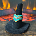 Silver Ray Turquoise Gold Over Sterling Ornate Inlay Ring